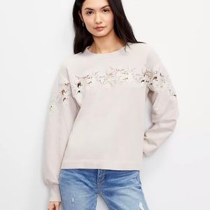 NWT LOFT‎ Women's Floral Lace Trim Sweatshirt